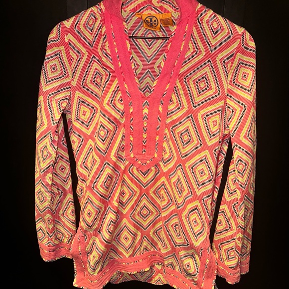Tory Burch Vibrant Pink and Yellow Geometric Tunic - Picture 1 of 4